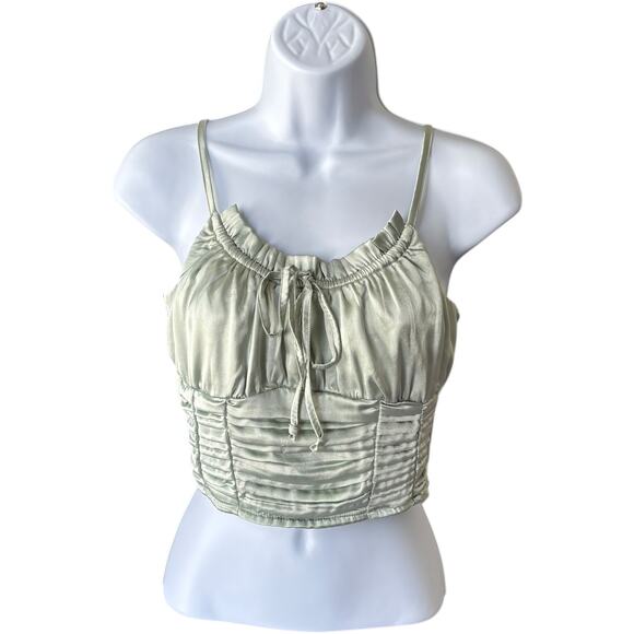 Forever 21 satin ruched corset cami crop top sage green smocked back S Y2K - Picture 1 of 5